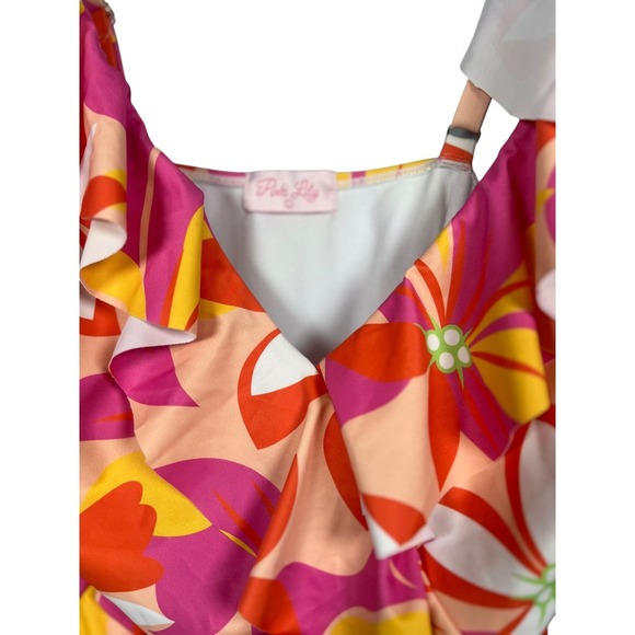 NWOT Pink Lily Retro One Piece Bathing Suit & Gauzy Overall Cover-Up, Size Large - Picture 6 of 11